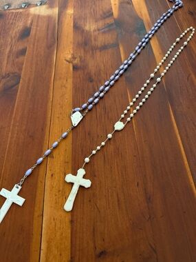 Two Beaded Rosary Necklaces - Lavender and Ivory